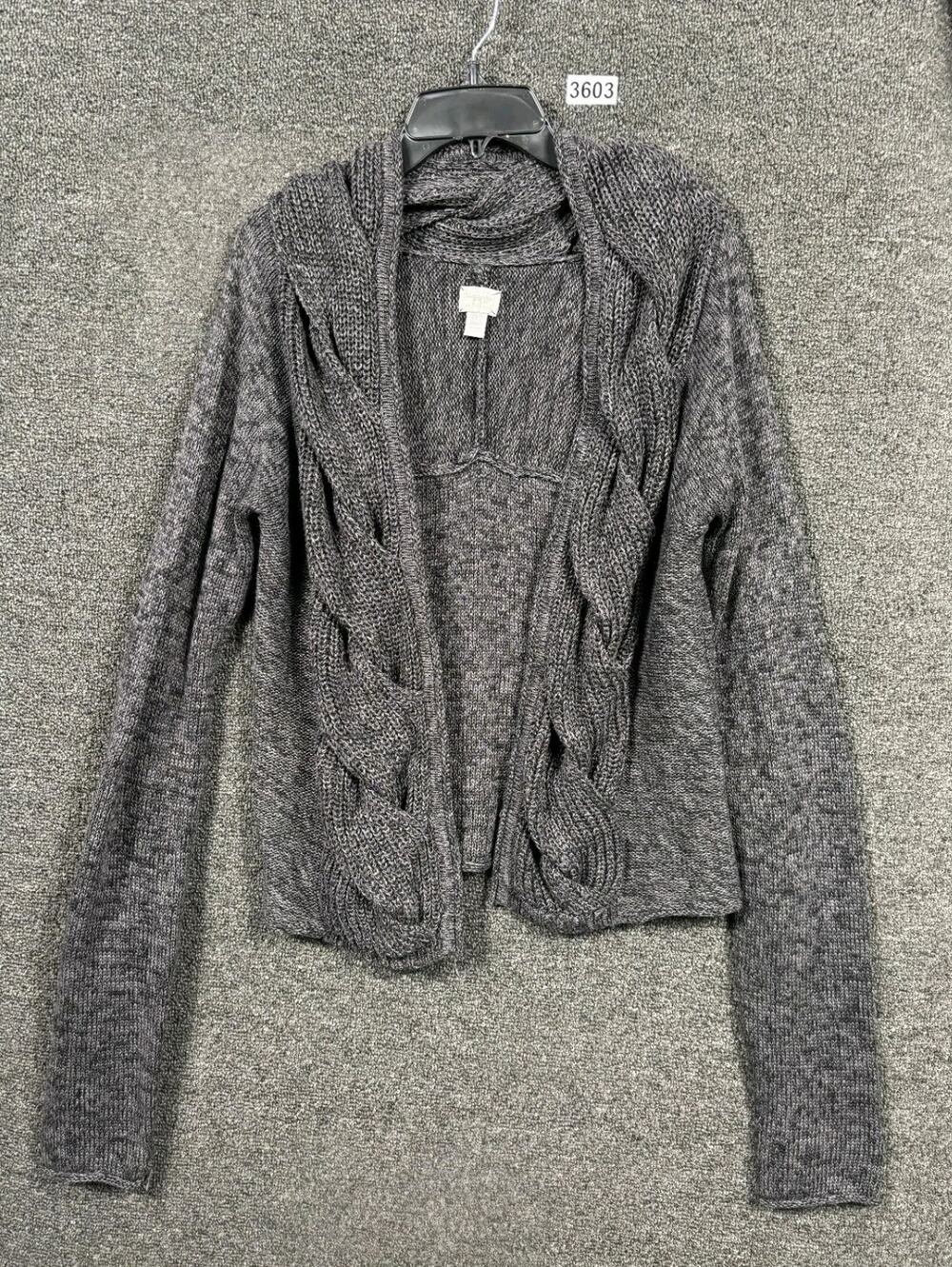 Converse All Star Gray Black Marl Open-Front Cable Knit Cardigan Sweater Size M